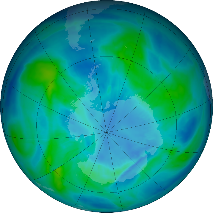 Antarctic ozone map for 04 April 2016